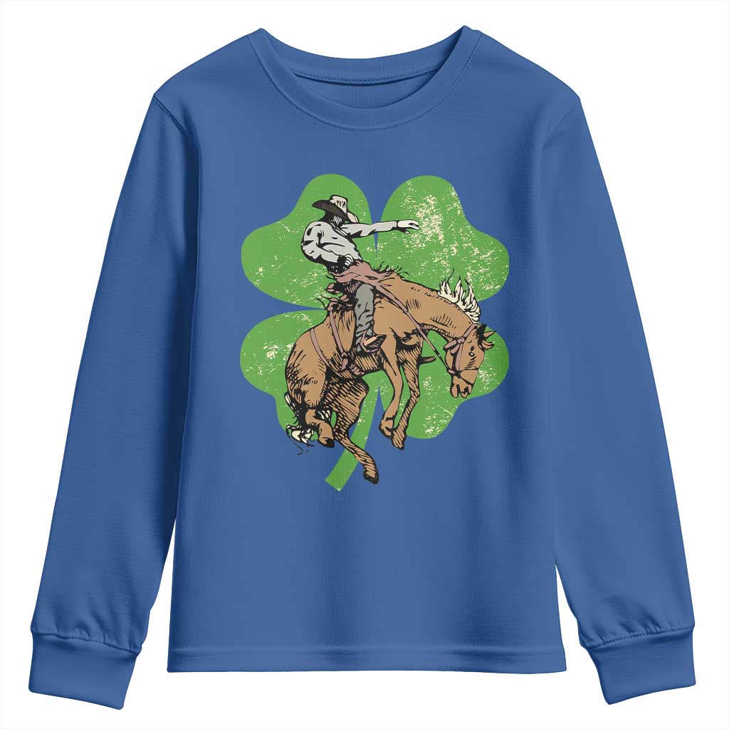St Patrick's Day Lucky Cowboy Youth Sweatshirt Retro Vintage Clover