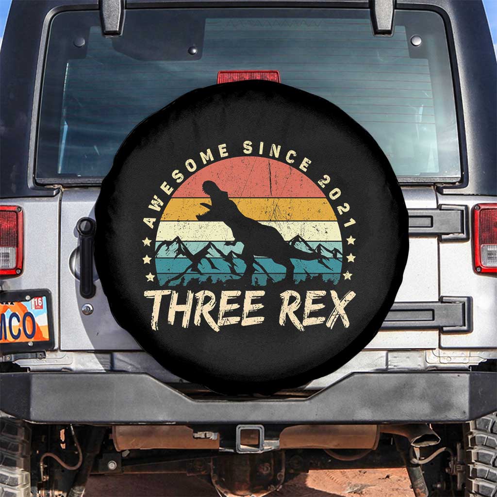 Three Rex 3rd Birthday Spare Tire Cover 3 Years Old Dinosaur Bday Boy