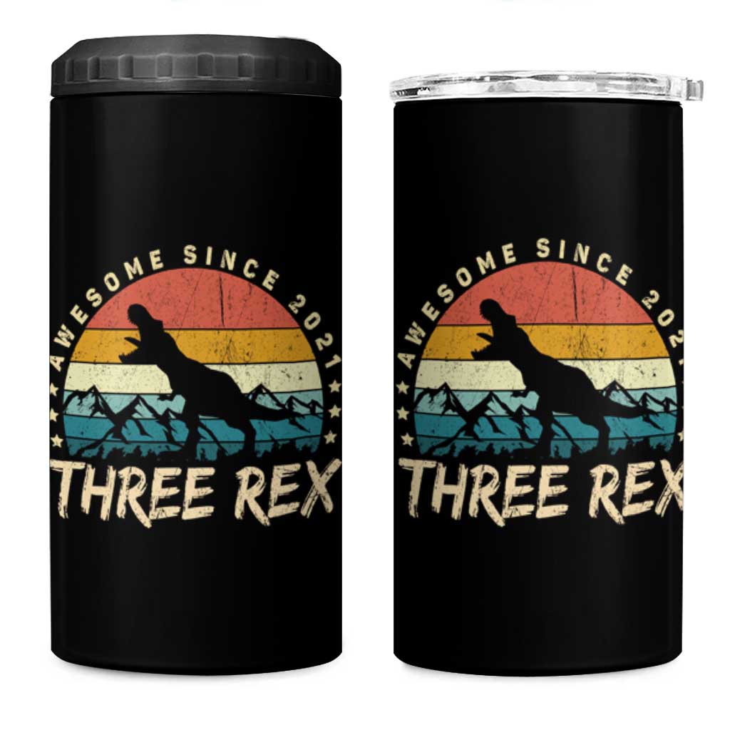 Three Rex 3rd Birthday 4 in 1 Can Cooler Tumbler 3 Years Old Dinosaur Bday Boy