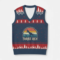 Three Rex 3rd Birthday V-Neck Knit Sweater Vest 3 Years Old Dinosaur Bday Boy - Wonder Print Shop