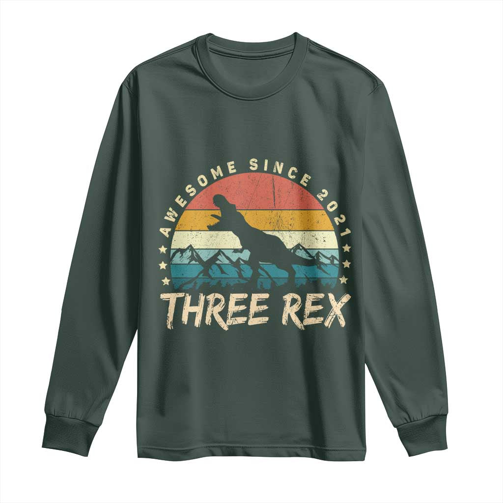 Three Rex 3rd Birthday Long Sleeve Shirt 3 Years Old Dinosaur Bday Boy