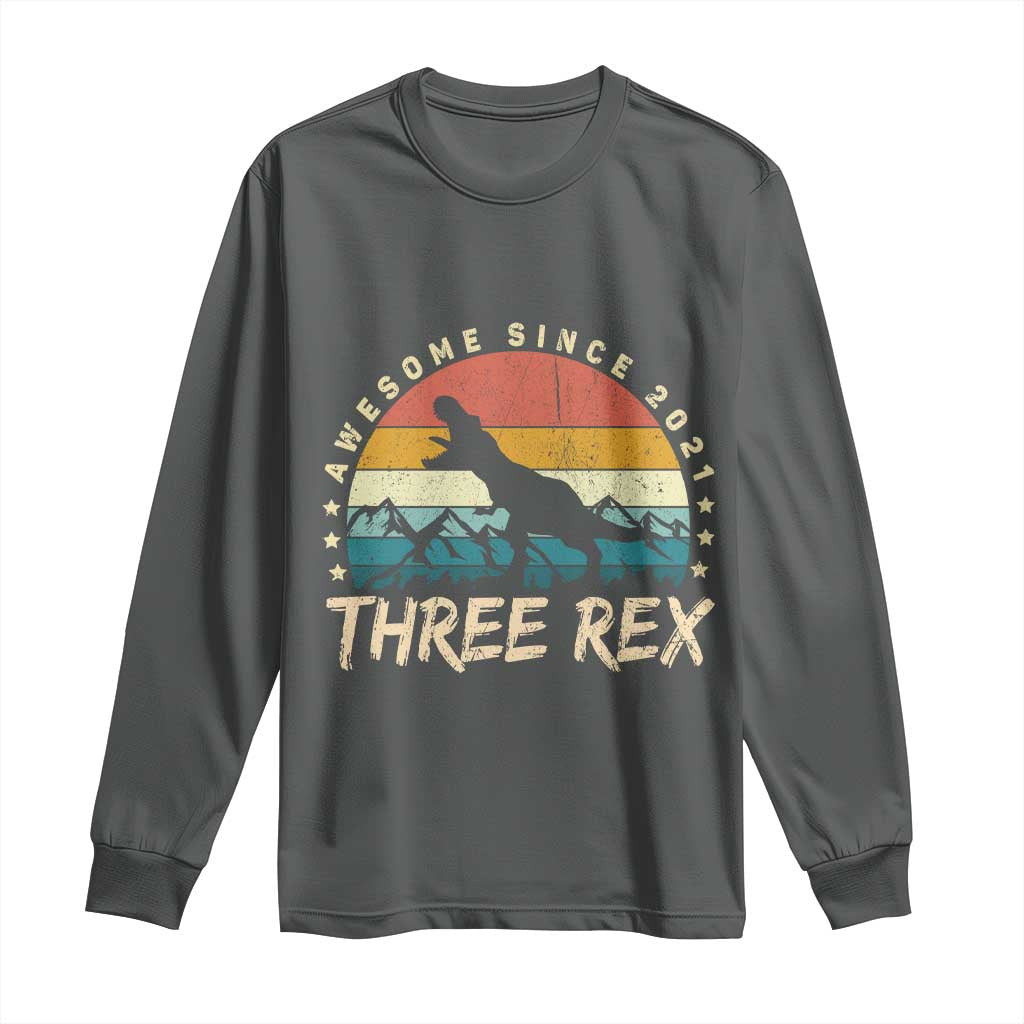 Three Rex 3rd Birthday Long Sleeve Shirt 3 Years Old Dinosaur Bday Boy