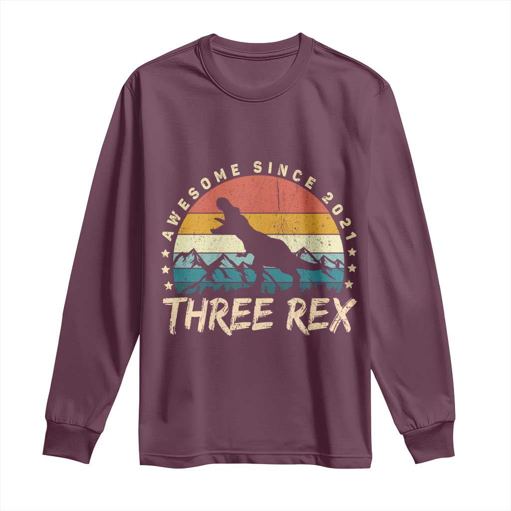 Three Rex 3rd Birthday Long Sleeve Shirt 3 Years Old Dinosaur Bday Boy