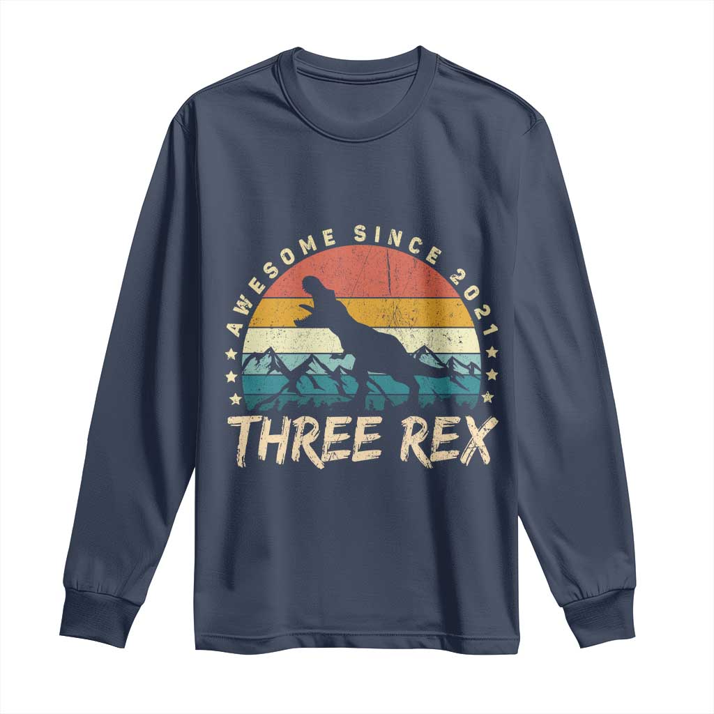 Three Rex 3rd Birthday Long Sleeve Shirt 3 Years Old Dinosaur Bday Boy