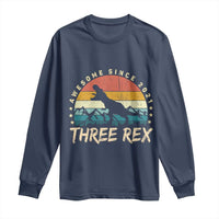 Three Rex 3rd Birthday Long Sleeve Shirt 3 Years Old Dinosaur Bday Boy
