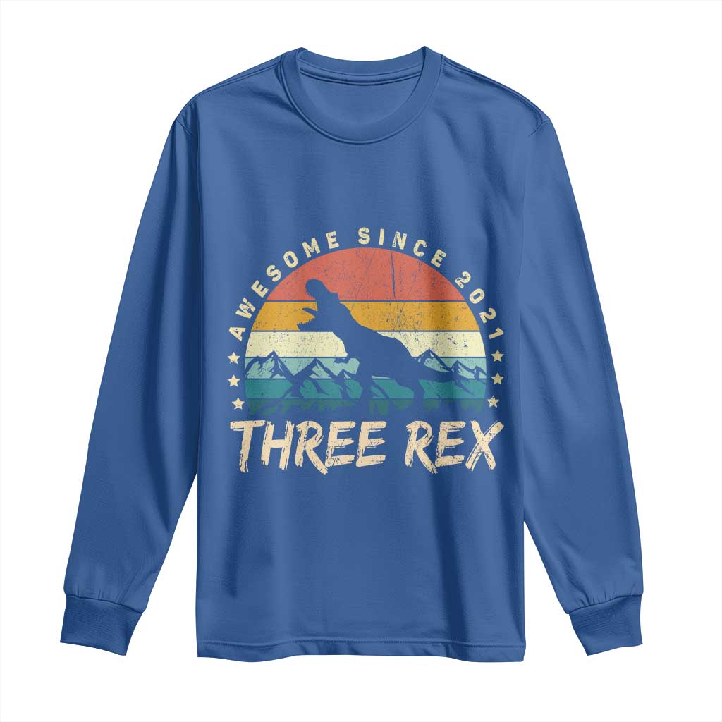 Three Rex 3rd Birthday Long Sleeve Shirt 3 Years Old Dinosaur Bday Boy