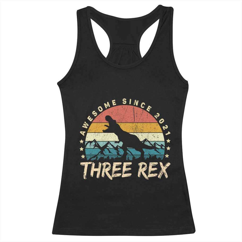 Three Rex 3rd Birthday Racerback Tank Top 3 Years Old Dinosaur Bday Boy