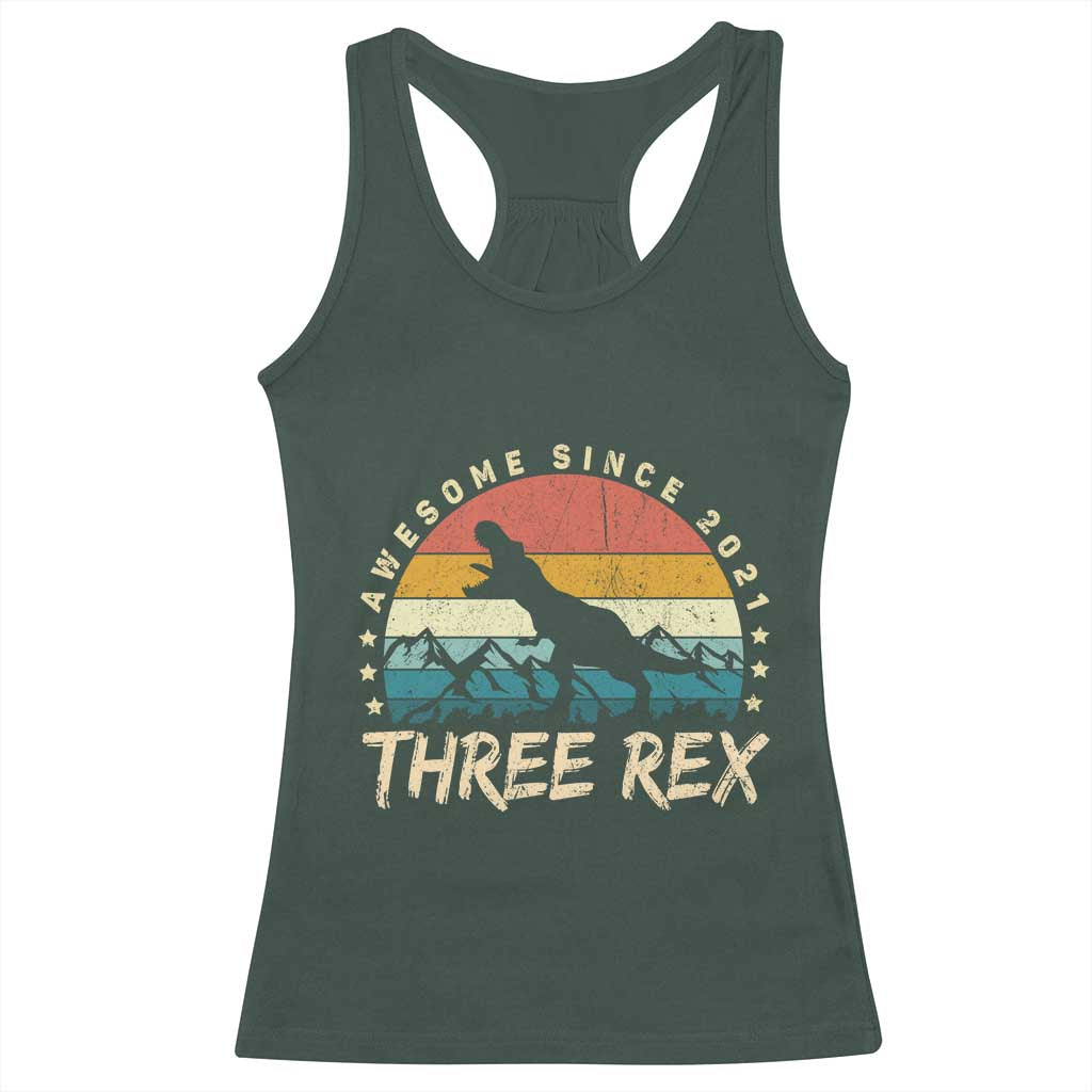 Three Rex 3rd Birthday Racerback Tank Top 3 Years Old Dinosaur Bday Boy