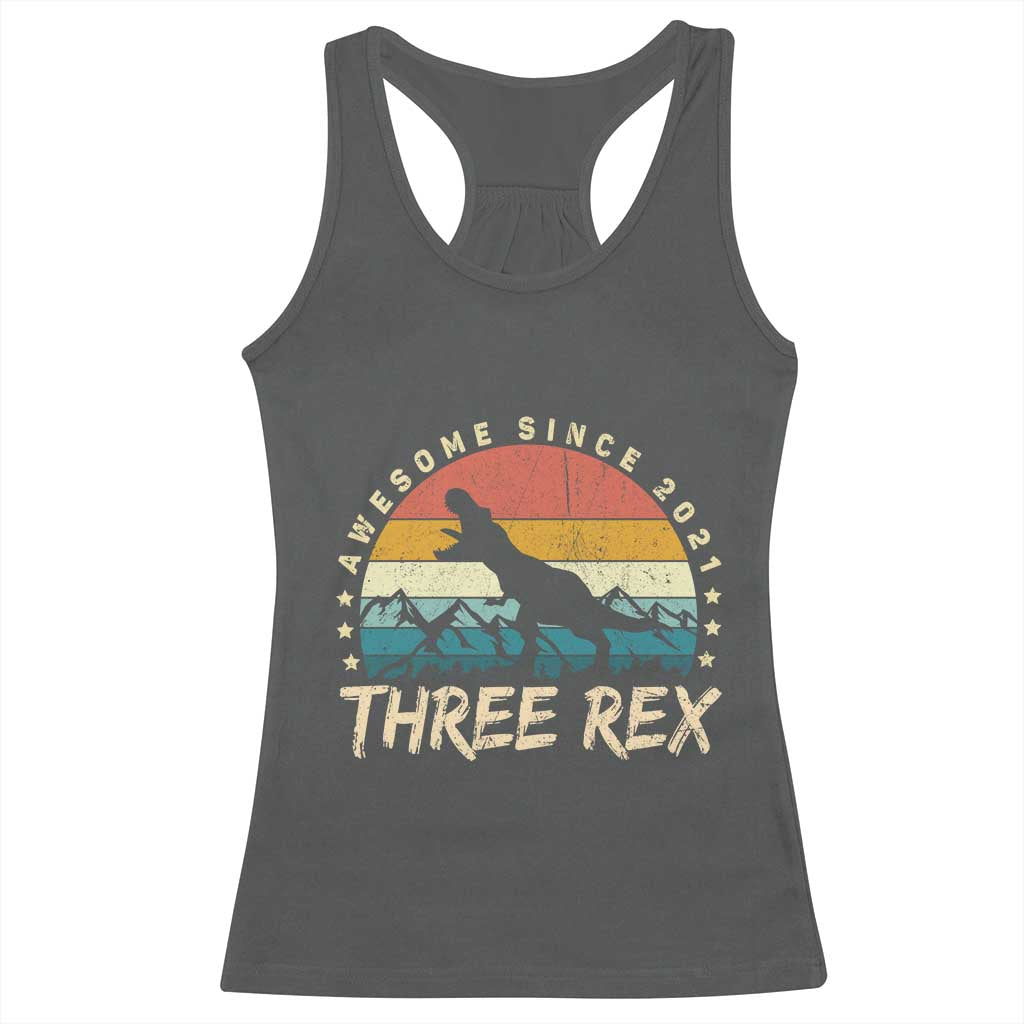 Three Rex 3rd Birthday Racerback Tank Top 3 Years Old Dinosaur Bday Boy