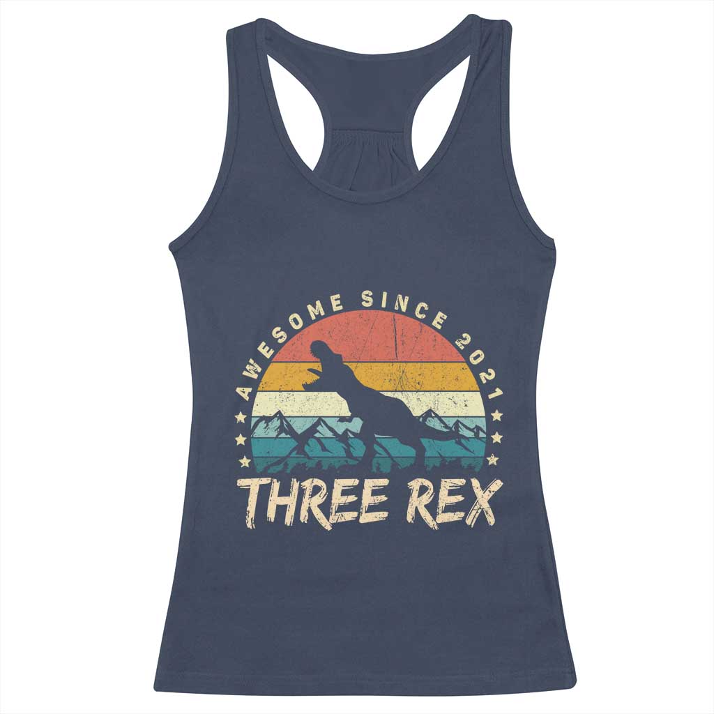 Three Rex 3rd Birthday Racerback Tank Top 3 Years Old Dinosaur Bday Boy