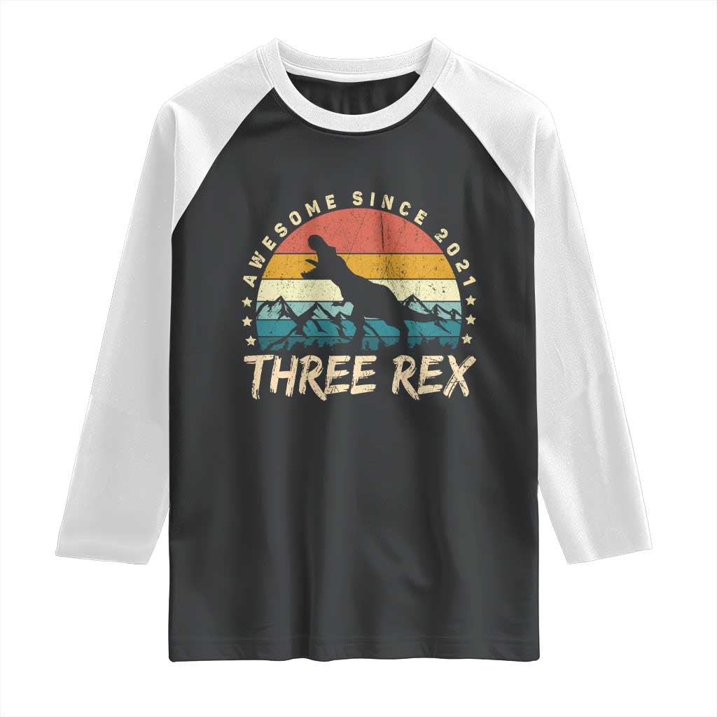 Three Rex 3rd Birthday Raglan Shirt 3 Years Old Dinosaur Bday Boy