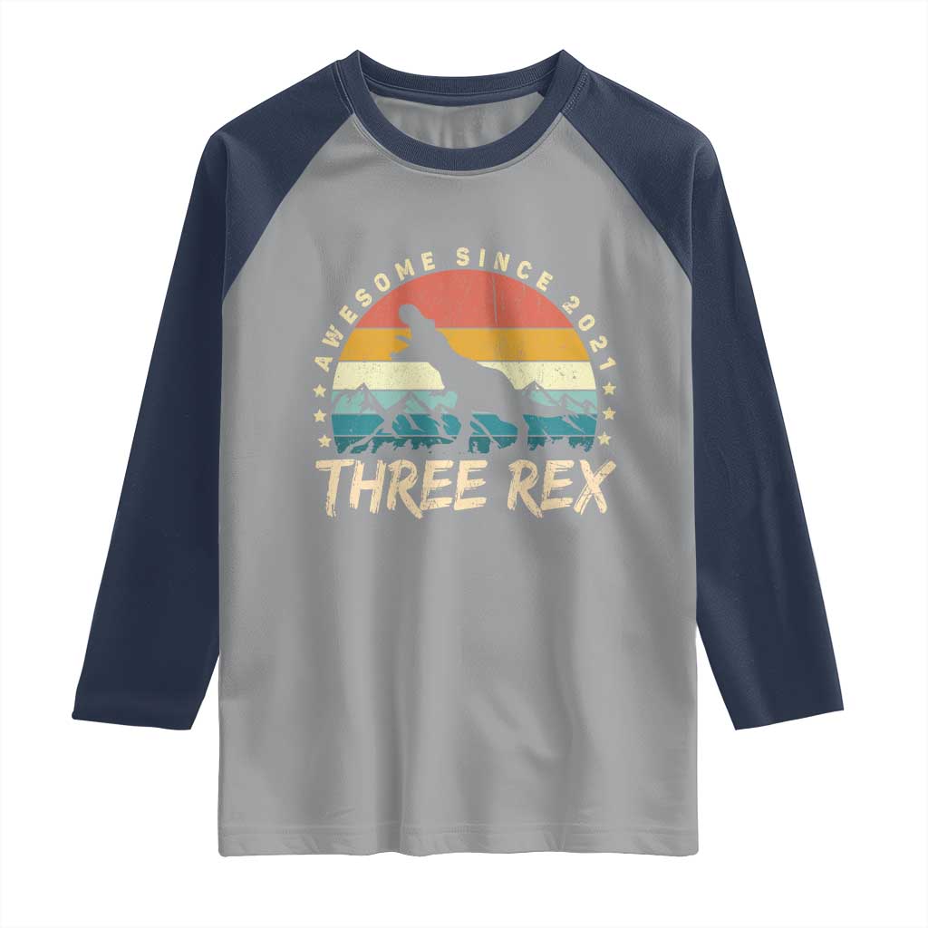Three Rex 3rd Birthday Raglan Shirt 3 Years Old Dinosaur Bday Boy