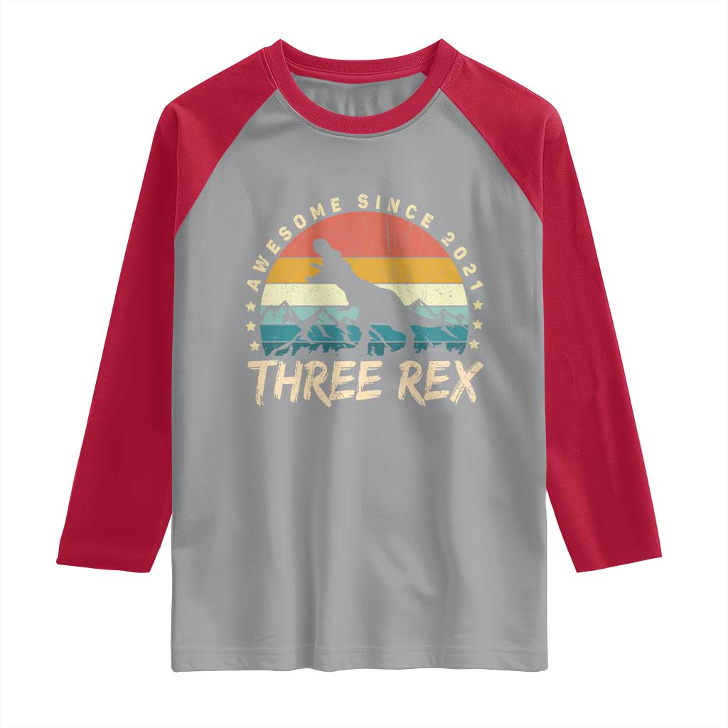 Three Rex 3rd Birthday Raglan Shirt 3 Years Old Dinosaur Bday Boy