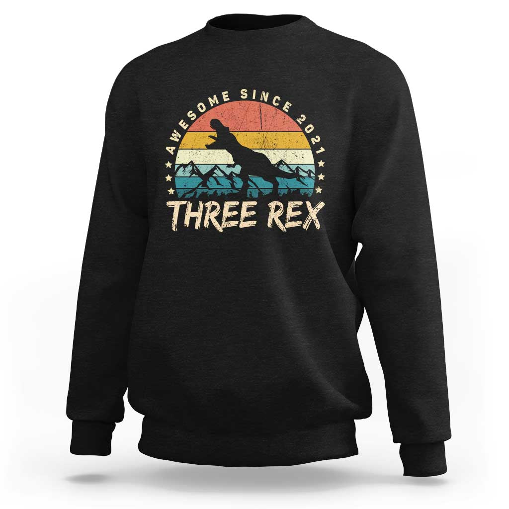 Three Rex 3rd Birthday Sweatshirt 3 Years Old Dinosaur Bday Boy