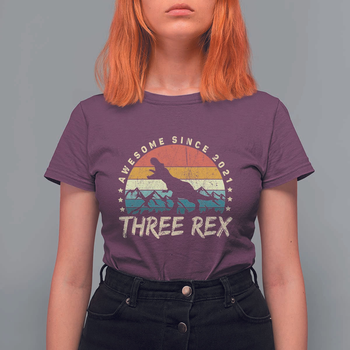 Three Rex 3rd Birthday T Shirt For Women 3 Years Old Dinosaur Bday Boy