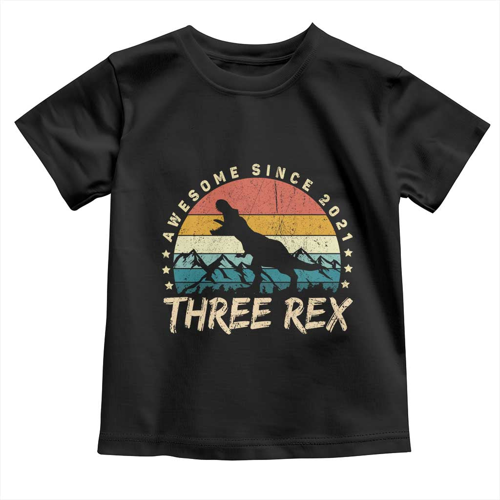 Three Rex 3rd Birthday Toddler T Shirt 3 Years Old Dinosaur Bday Boy