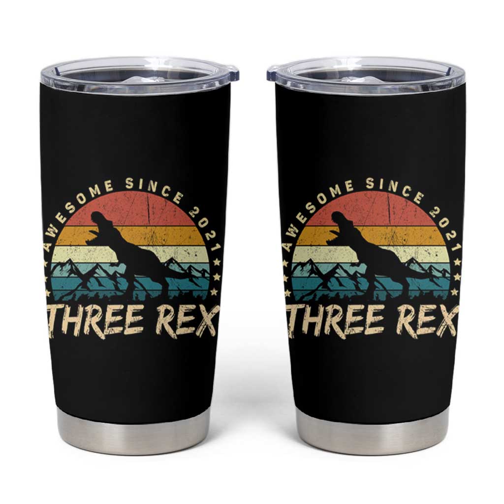 Three Rex 3rd Birthday Tumbler Cup 3 Years Old Dinosaur Bday Boy