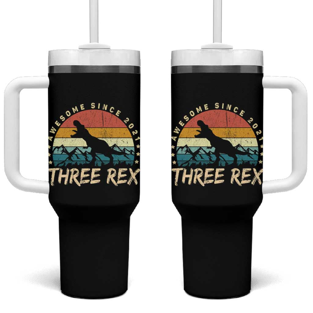 Three Rex 3rd Birthday Tumbler With Handle 3 Years Old Dinosaur Bday Boy