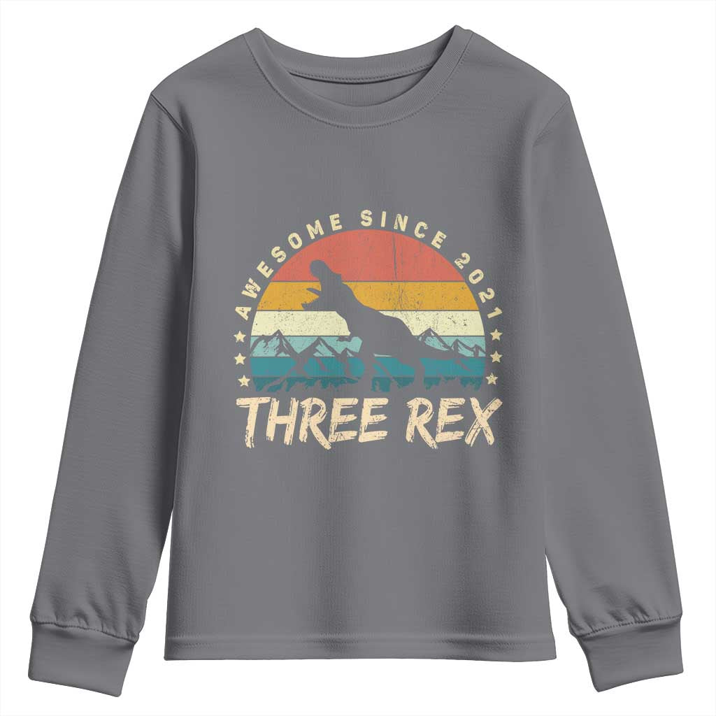 Three Rex 3rd Birthday Youth Sweatshirt 3 Years Old Dinosaur Bday Boy