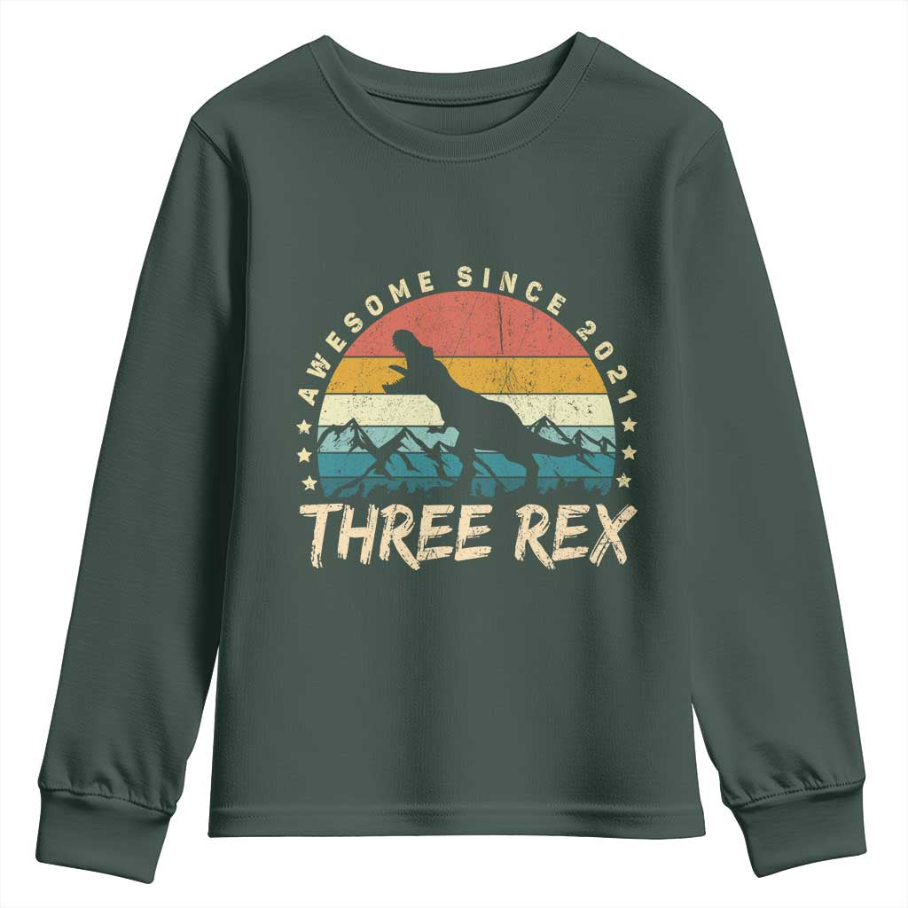 Three Rex 3rd Birthday Youth Sweatshirt 3 Years Old Dinosaur Bday Boy