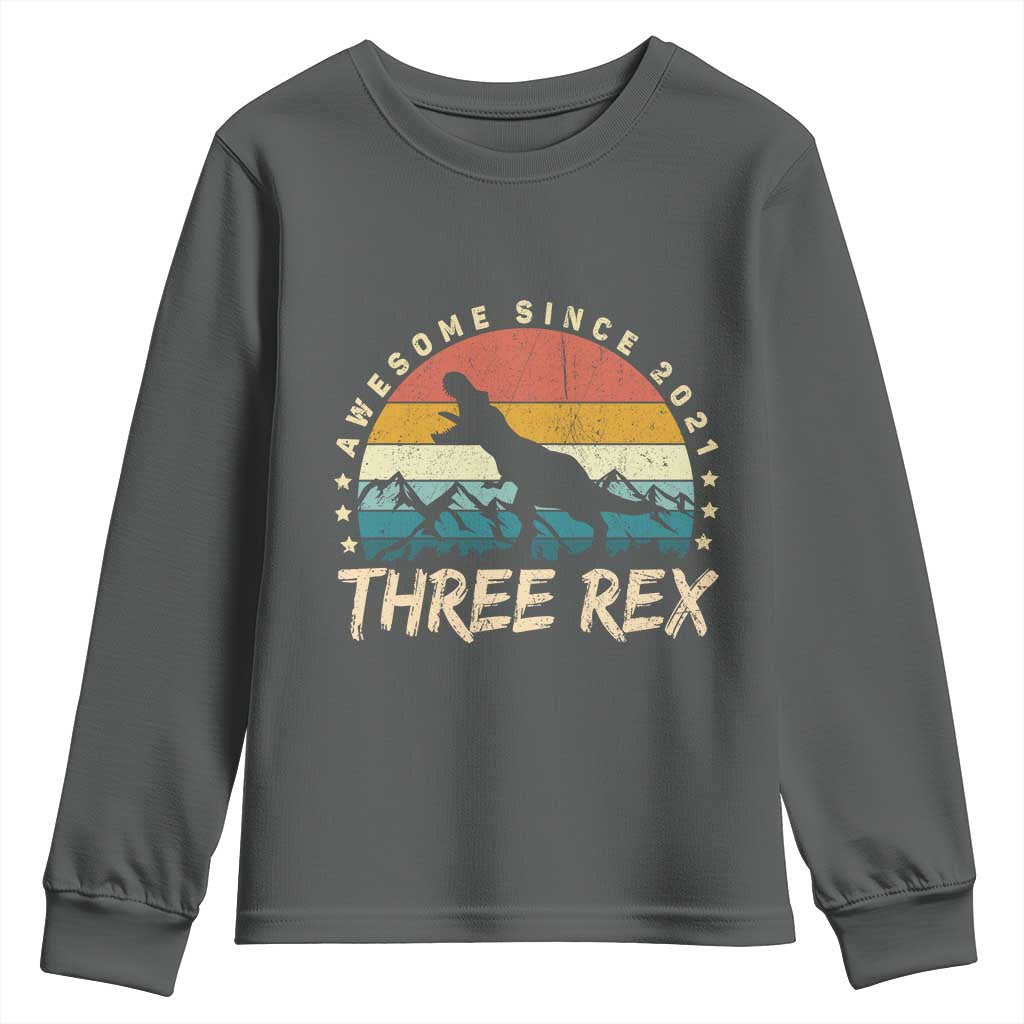 Three Rex 3rd Birthday Youth Sweatshirt 3 Years Old Dinosaur Bday Boy