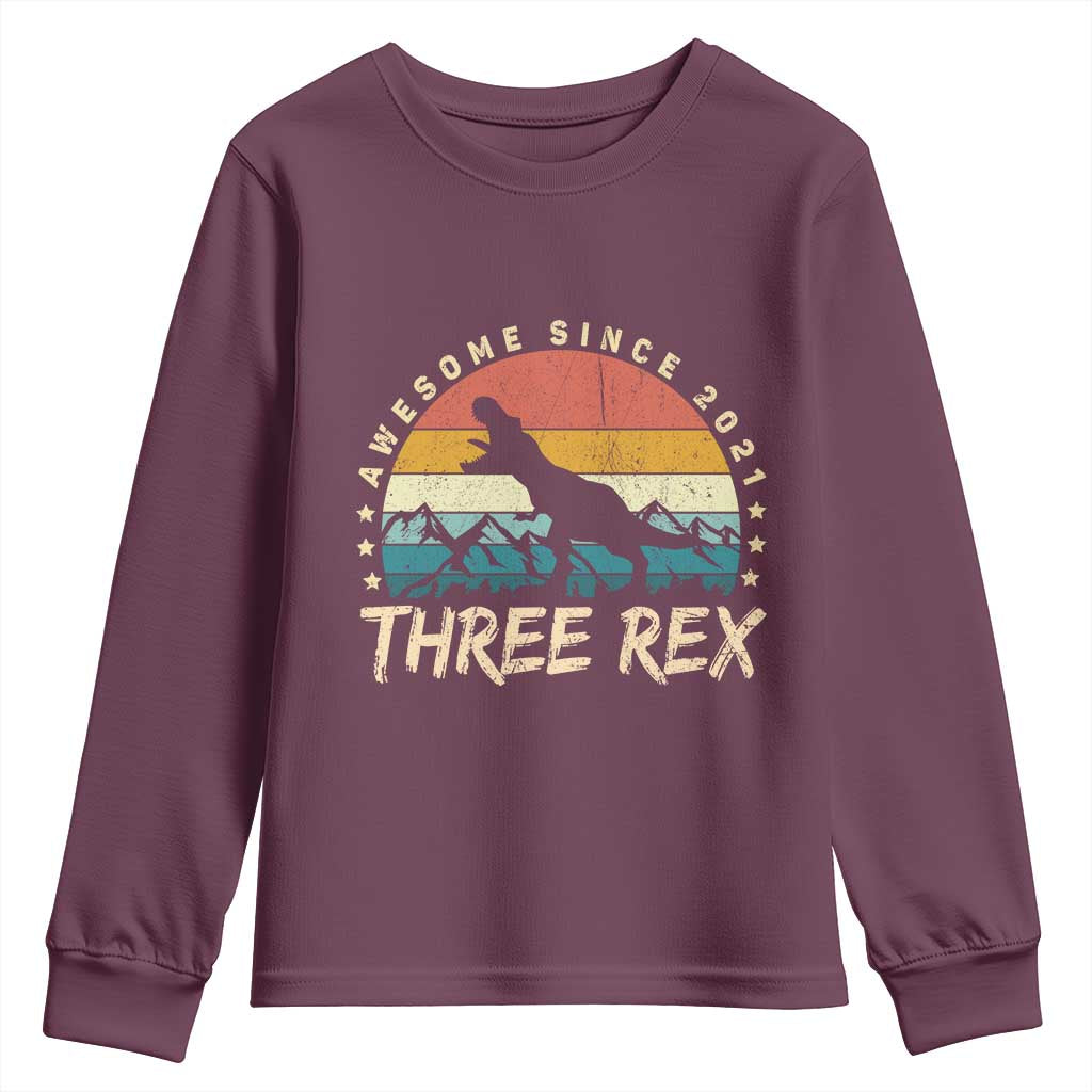 Three Rex 3rd Birthday Youth Sweatshirt 3 Years Old Dinosaur Bday Boy