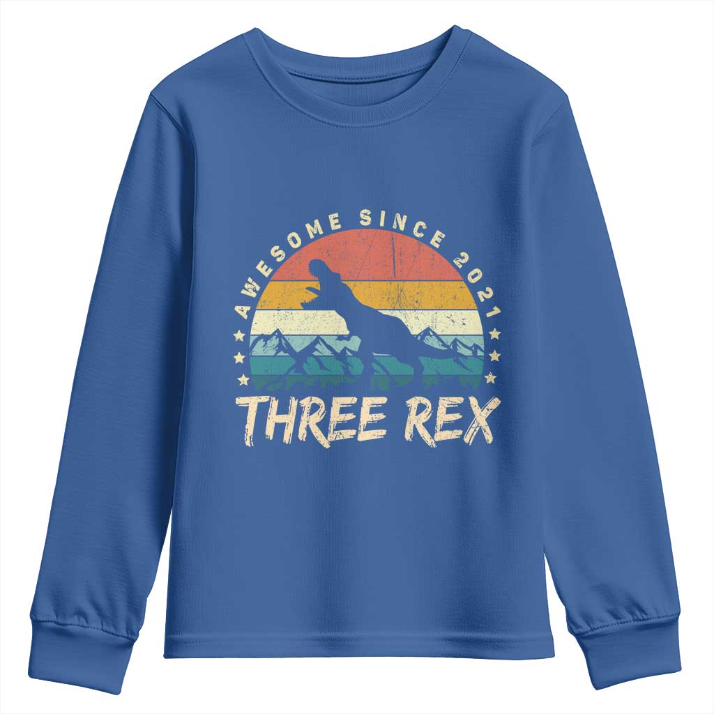 Three Rex 3rd Birthday Youth Sweatshirt 3 Years Old Dinosaur Bday Boy
