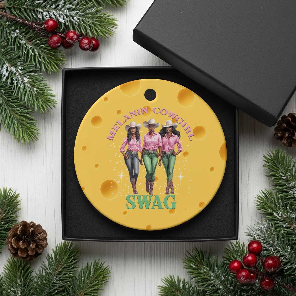 Melanin Cowgirl Swag Ceramic Ornament Pink Green African American Cowgirls Black History - Wonder Print Shop