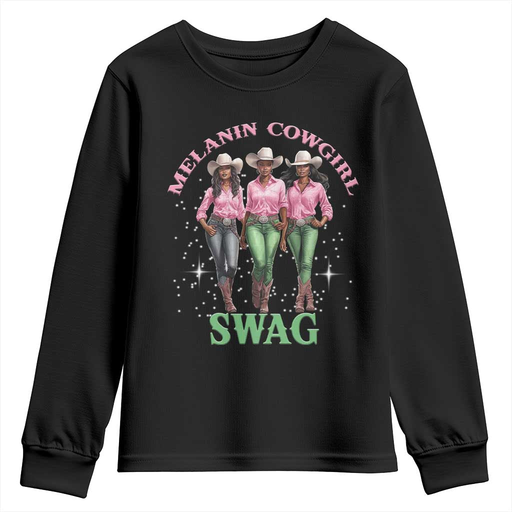 Melanin Cowgirl Swag Youth Sweatshirt Pink Green African American Cowgirls Black History
