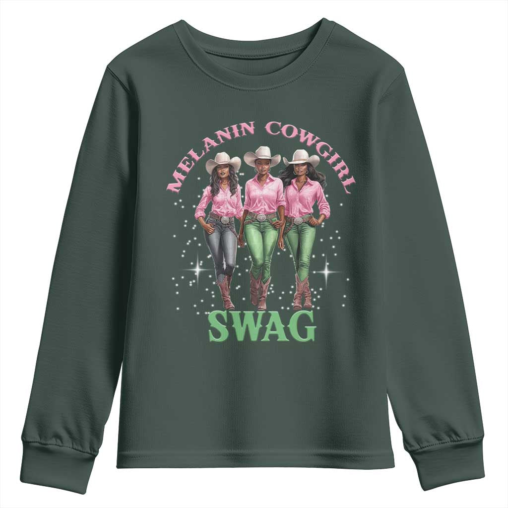 Melanin Cowgirl Swag Youth Sweatshirt Pink Green African American Cowgirls Black History