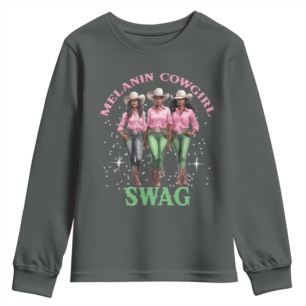 Melanin Cowgirl Swag Youth Sweatshirt Pink Green African American Cowgirls Black History