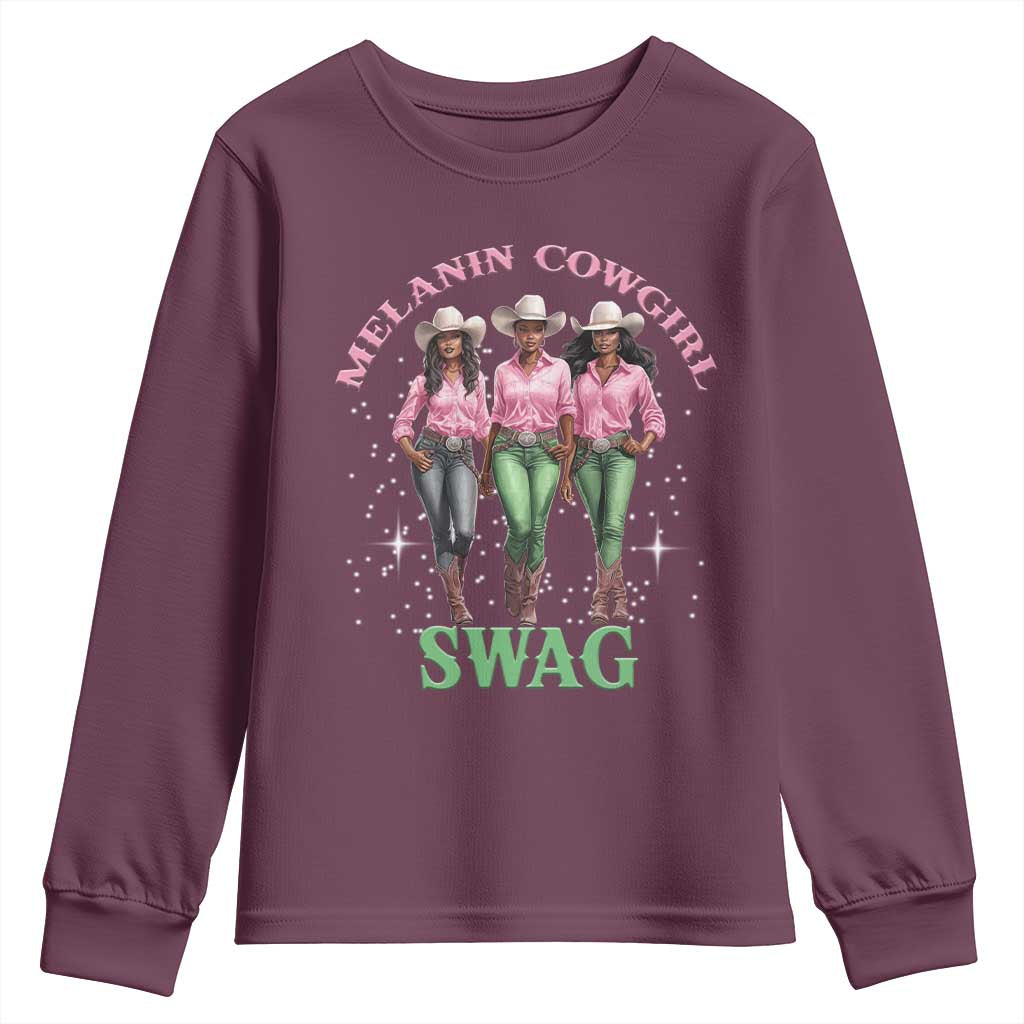 Melanin Cowgirl Swag Youth Sweatshirt Pink Green African American Cowgirls Black History