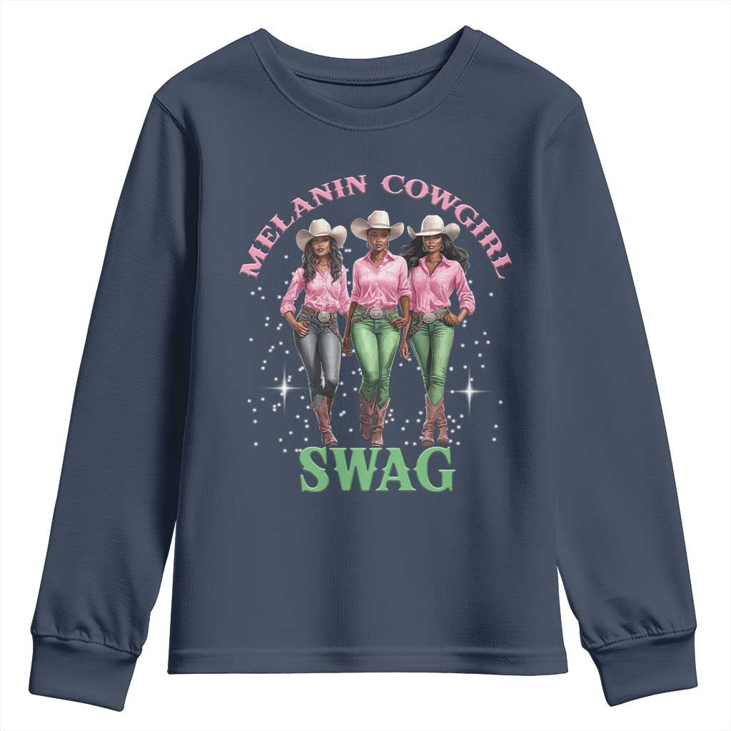 Melanin Cowgirl Swag Youth Sweatshirt Pink Green African American Cowgirls Black History
