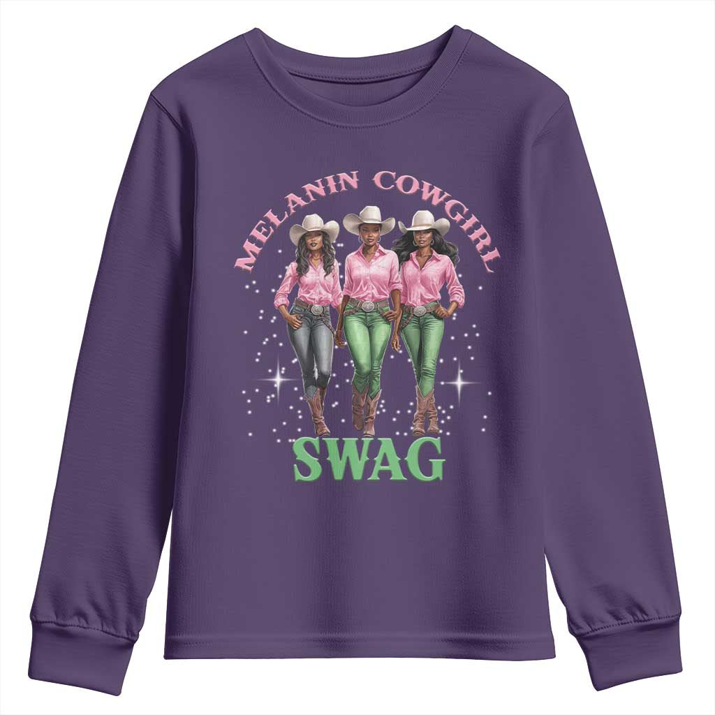 Melanin Cowgirl Swag Youth Sweatshirt Pink Green African American Cowgirls Black History