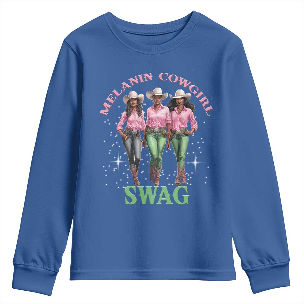 Melanin Cowgirl Swag Youth Sweatshirt Pink Green African American Cowgirls Black History
