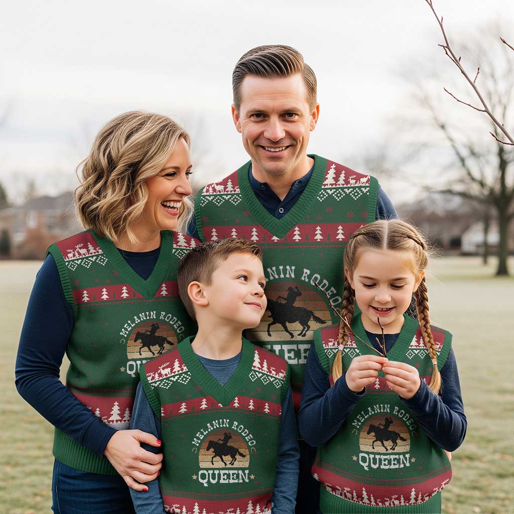 Melanin Rodeo Queen V-Neck Knit Sweater Vest Cowgirl Riding Horse African American Cowgirls Retro - Wonder Print Shop