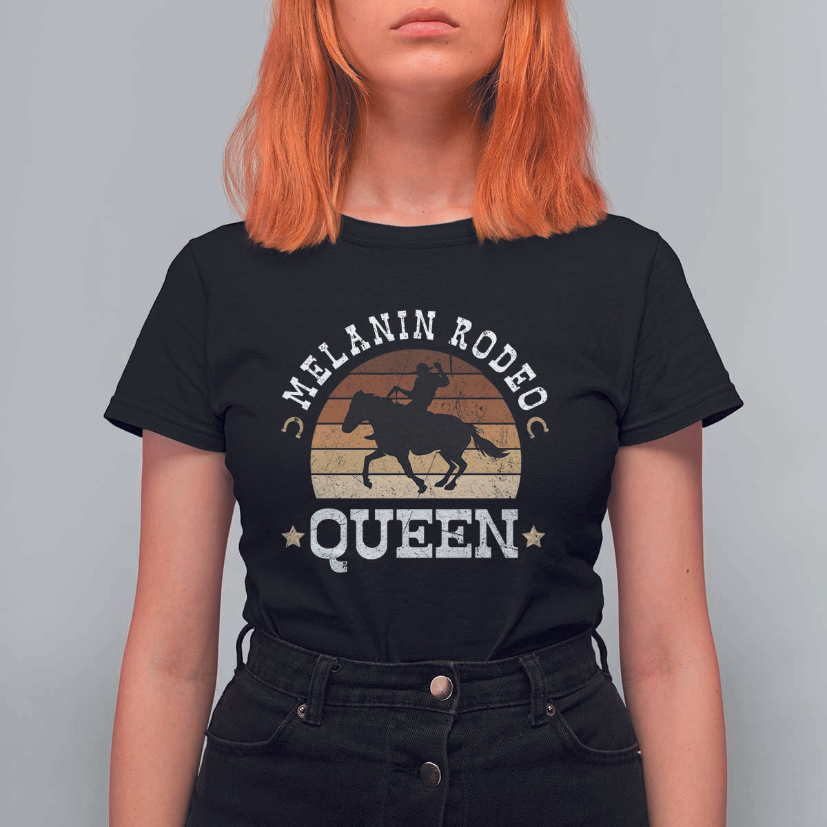 Melanin Rodeo Queen T Shirt For Women Cowgirl Riding Horse African American Cowgirls Retro