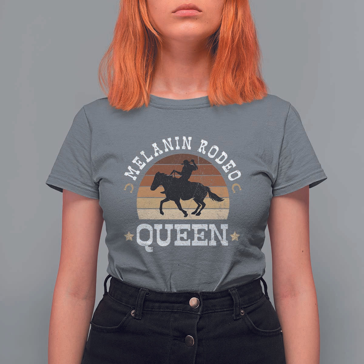 Melanin Rodeo Queen T Shirt For Women Cowgirl Riding Horse African American Cowgirls Retro