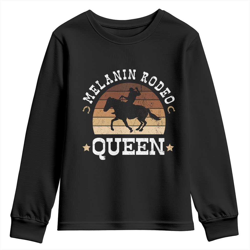 Melanin Rodeo Queen Youth Sweatshirt Cowgirl Riding Horse African American Cowgirls Retro