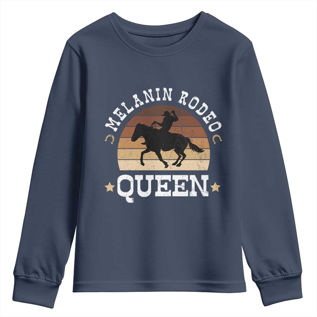 Melanin Rodeo Queen Youth Sweatshirt Cowgirl Riding Horse African American Cowgirls Retro