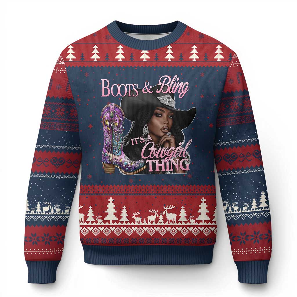Melanin Cowgirl Ugly Christmas Sweater Boots & Bling its a Cowgirl Thing Black Cowgirl Melanin - Wonder Print Shop