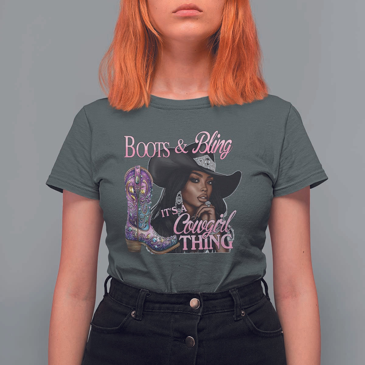 Melanin Cowgirl T Shirt For Women Boots & Bling its a Cowgirl Thing Black Cowgirl Melanin