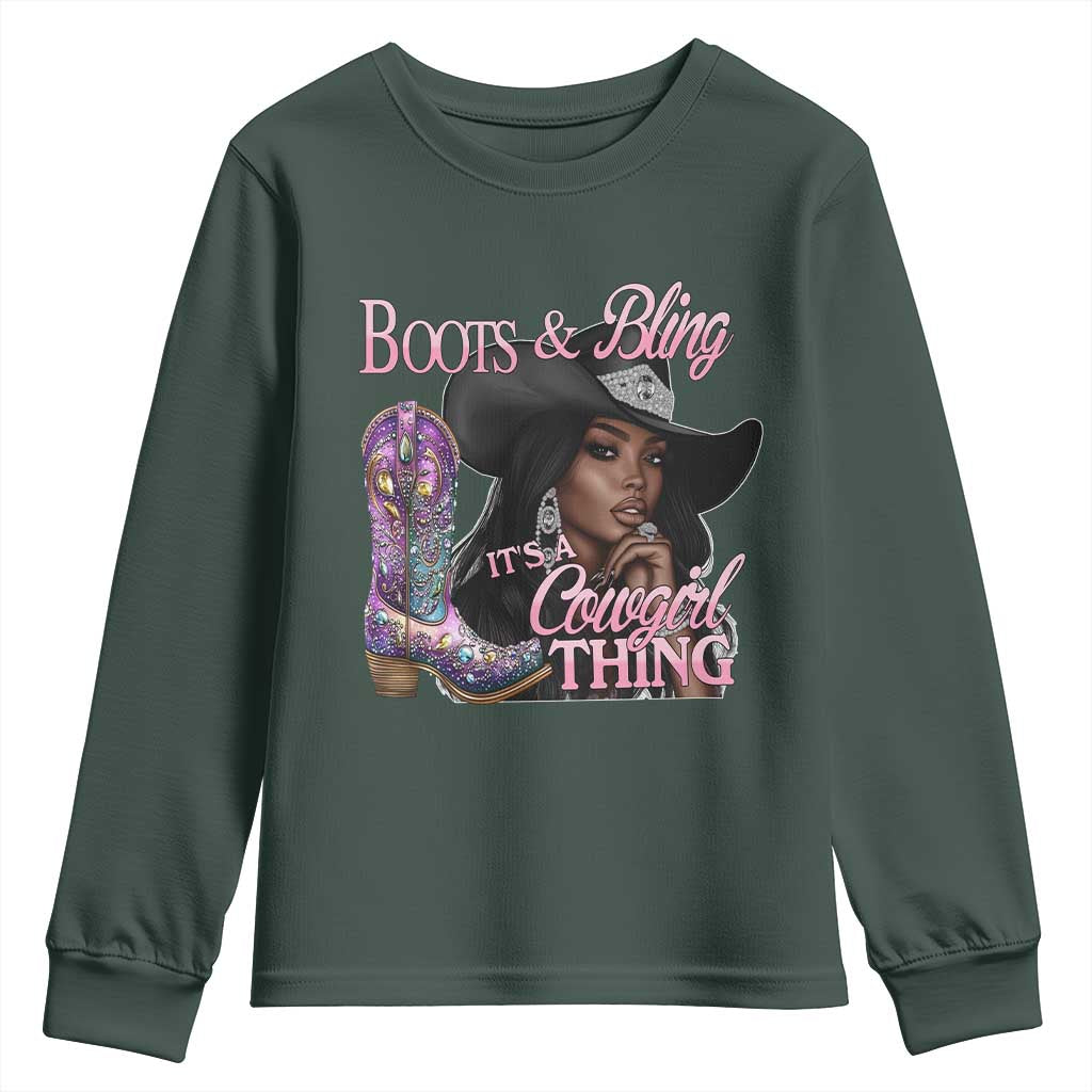 Melanin Cowgirl Youth Sweatshirt Boots & Bling its a Cowgirl Thing Black Cowgirl Melanin