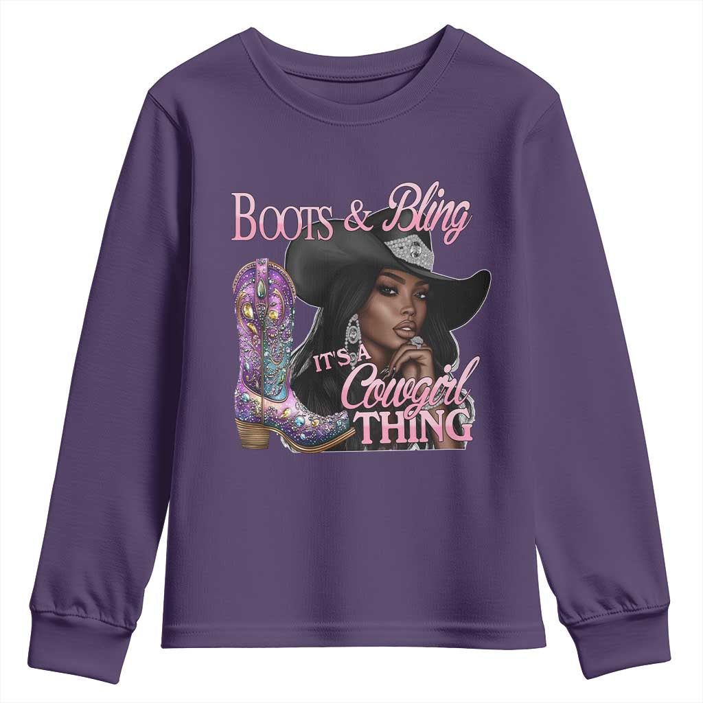 Melanin Cowgirl Youth Sweatshirt Boots & Bling its a Cowgirl Thing Black Cowgirl Melanin