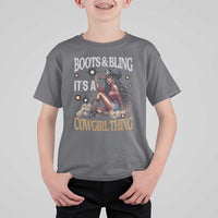 Melanin Cowgirl T Shirt For Kid Boots & Bling It's A Cowgirl Thing Black History