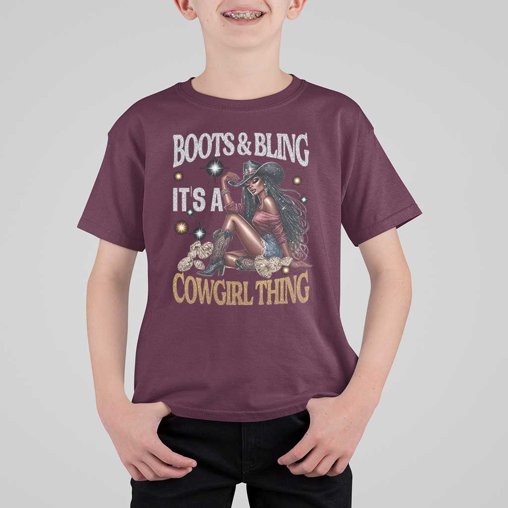Melanin Cowgirl T Shirt For Kid Boots & Bling It's A Cowgirl Thing Black History