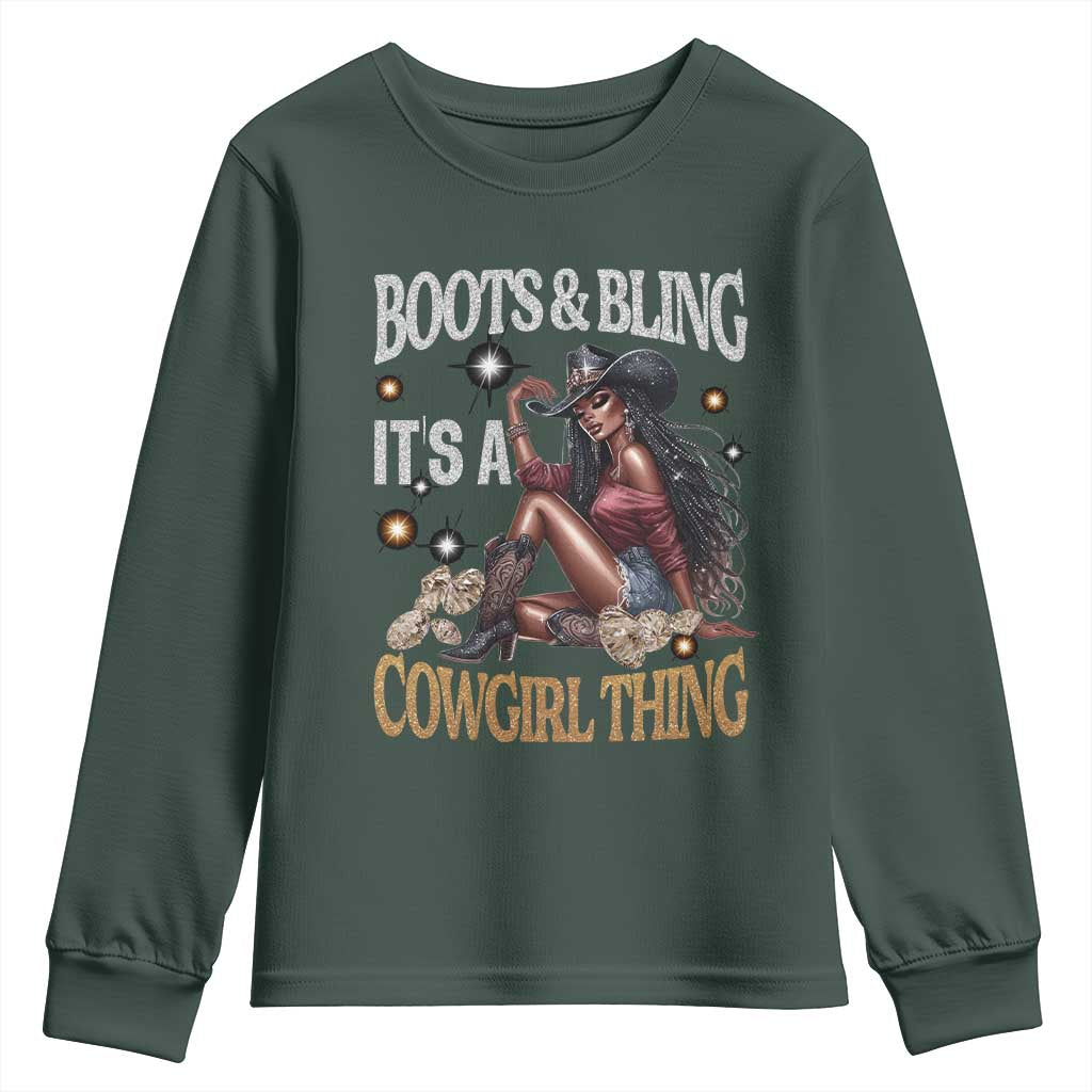 Melanin Cowgirl Youth Sweatshirt Boots & Bling It's A Cowgirl Thing Black History