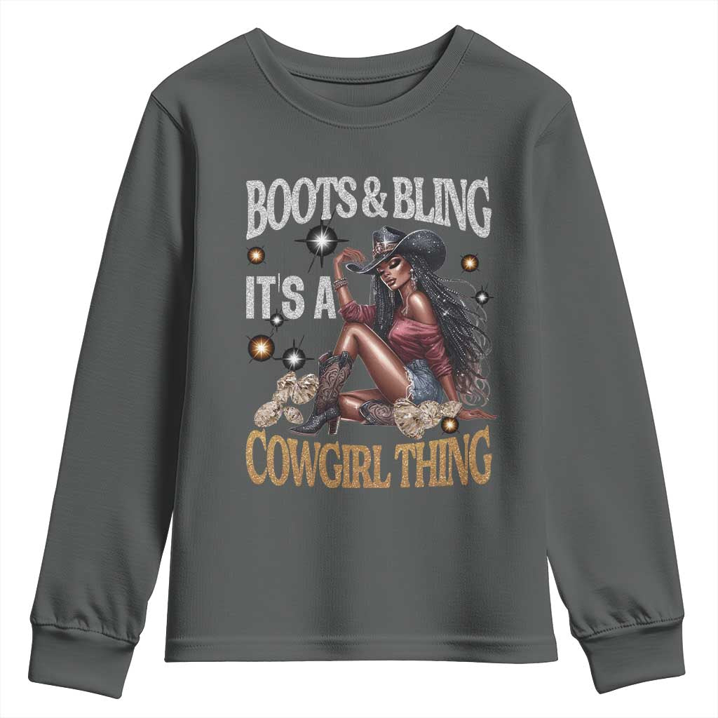Melanin Cowgirl Youth Sweatshirt Boots & Bling It's A Cowgirl Thing Black History
