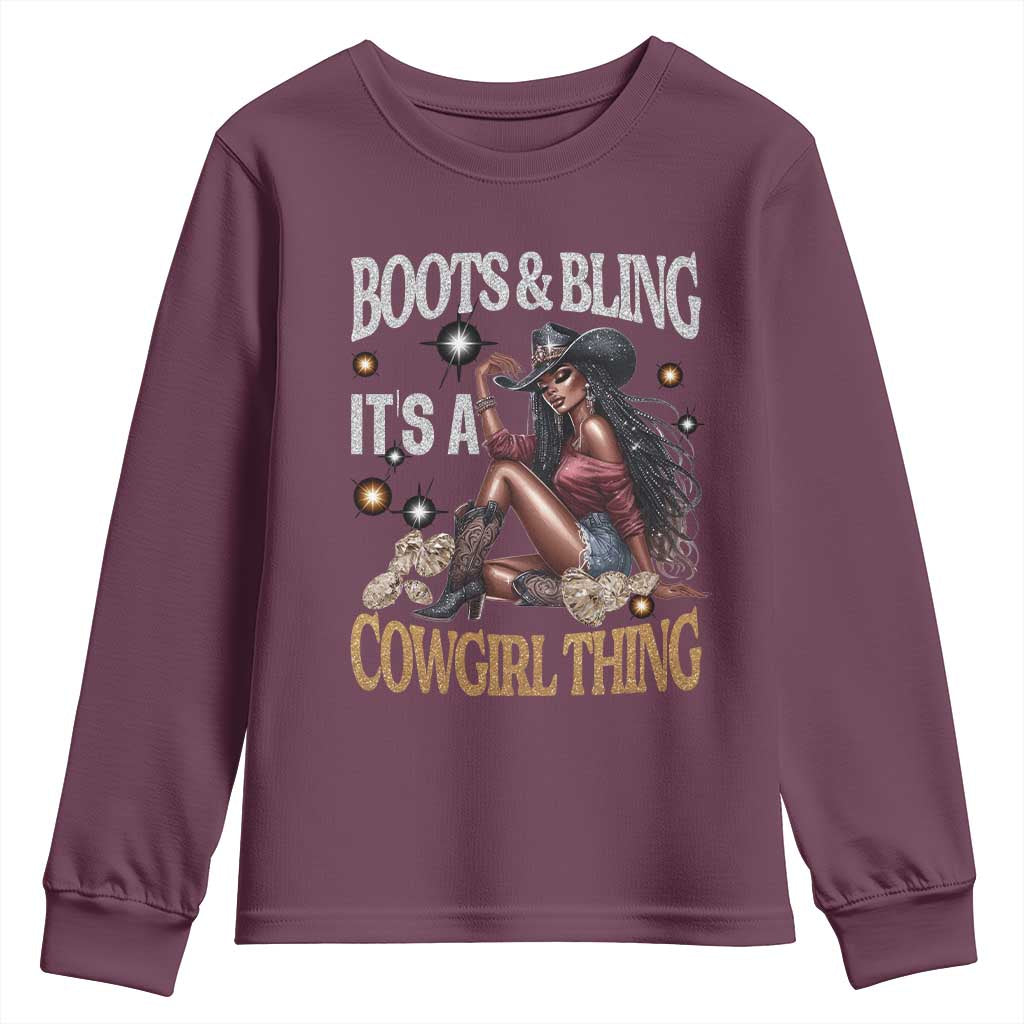 Melanin Cowgirl Youth Sweatshirt Boots & Bling It's A Cowgirl Thing Black History