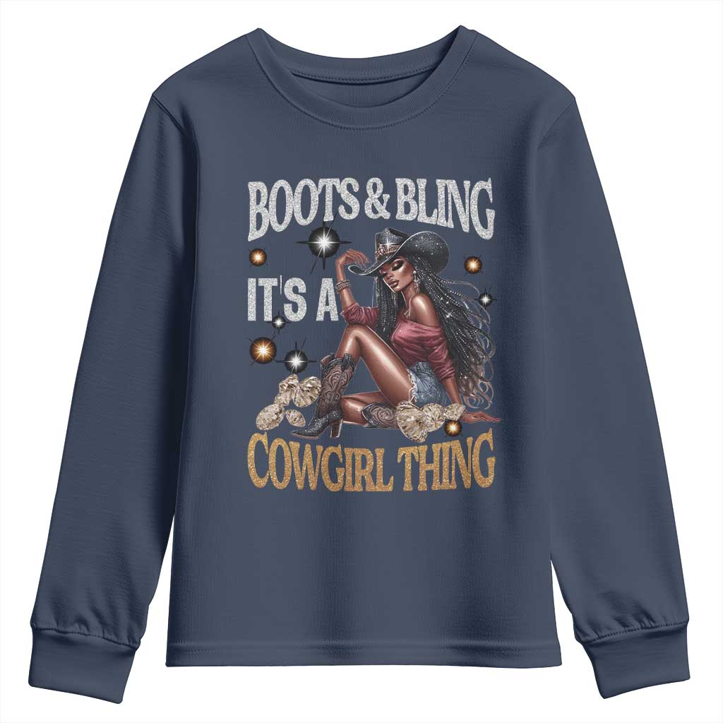 Melanin Cowgirl Youth Sweatshirt Boots & Bling It's A Cowgirl Thing Black History